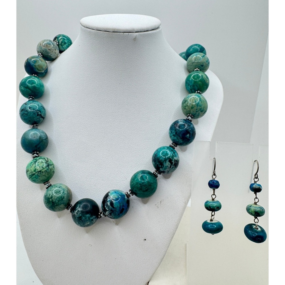 Lucas Lameth LUC 925 Sterling Silver Turquoise Beaded Necklace Dangle Earrings